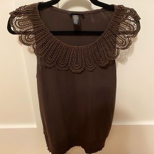 Brown Tank with Lace Collar